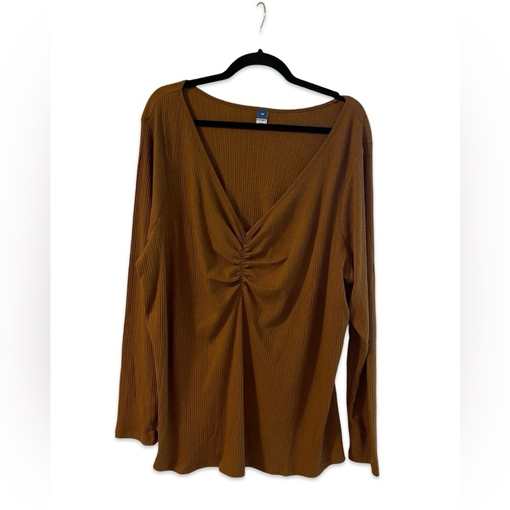 NWT Old Navy Long Sleeve Cinched-Front Rib Knit Women’s Top Brown Size 4X